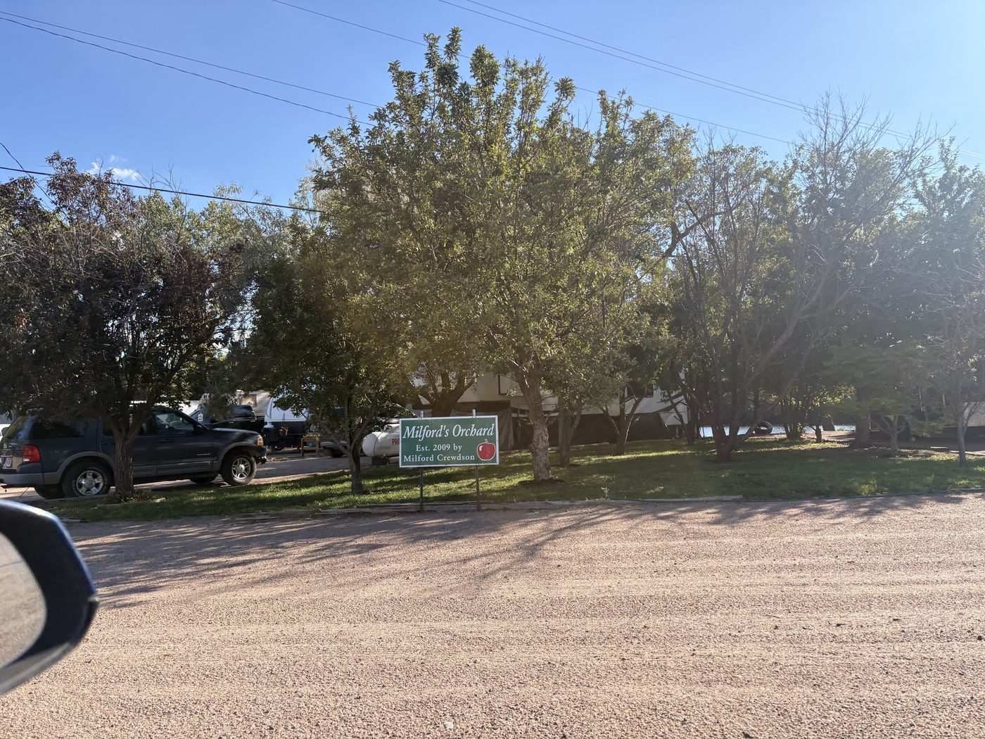 Shade trees at the orchard inside Lincoln Highway RV Park